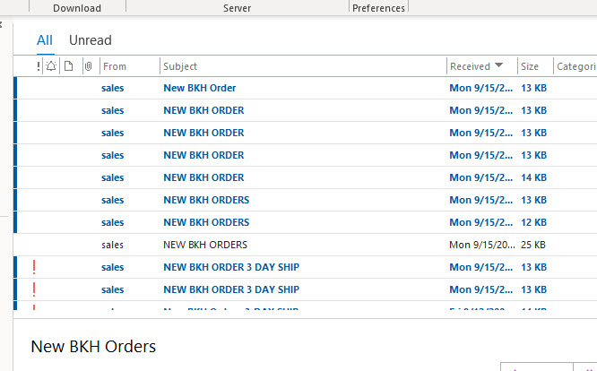Incoming sales orders resulting from email campaign