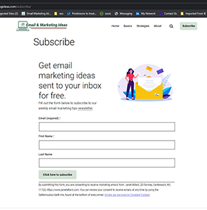 Example of a dedicated page used to collect signup information from email subscribers